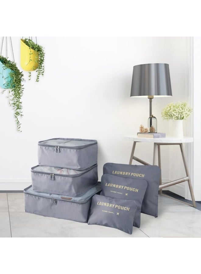 6-Piece Grey Laundry Pouches and Travel Organizer Bags Set - Image 2