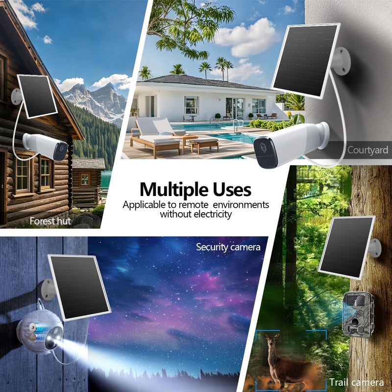 لوحة شمسية بقدرة 6 واط لكاميرا أمنية خارجية مع منفذ Micro USB وUSB-C، شاحن لوحة شمسية لكاميرا تعمل بالبطارية، متوافقة مع eufy/wyze/reolink خرج 5 فولت تيار مستمر، IP65/قابلة للتعديل 360 درجة، كابل بطول 9.8 قدم، شحن سريع - Image 3