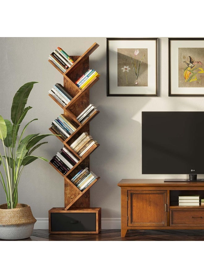 ZUIHAO Tier Tree Bookshelf, Small Bookcase with Storage Cabinet, Modern Tall Narrow Bookshelves Organizer, Floor Standing Book Shelf for Bedroom/Living Room/Home Office/Corner, Rustic Brown - Image 4
