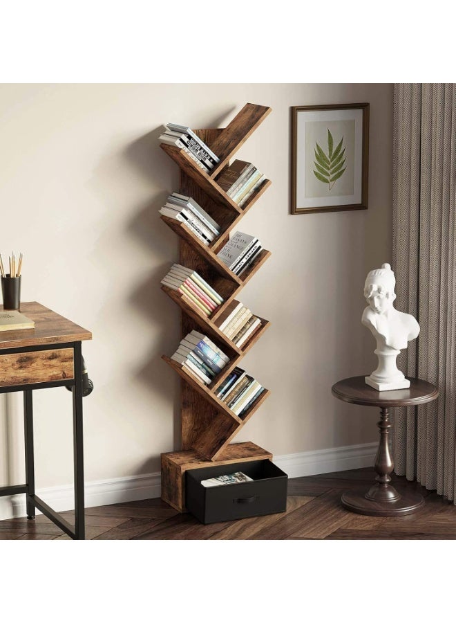 ZUIHAO Tier Tree Bookshelf, Small Bookcase with Storage Cabinet, Modern Tall Narrow Bookshelves Organizer, Floor Standing Book Shelf for Bedroom/Living Room/Home Office/Corner, Rustic Brown - Image 3