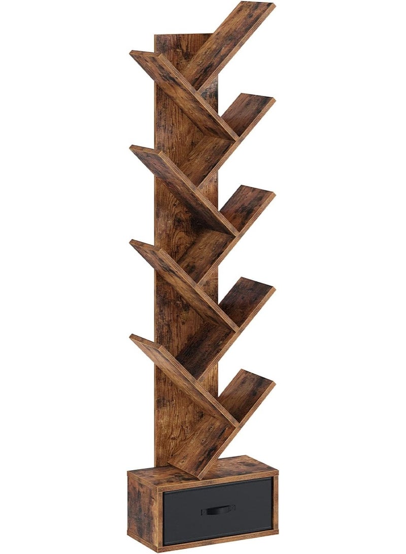 ZUIHAO Tier Tree Bookshelf, Small Bookcase with Storage Cabinet, Modern Tall Narrow Bookshelves Organizer, Floor Standing Book Shelf for Bedroom/Living Room/Home Office/Corner, Rustic Brown - Image 2