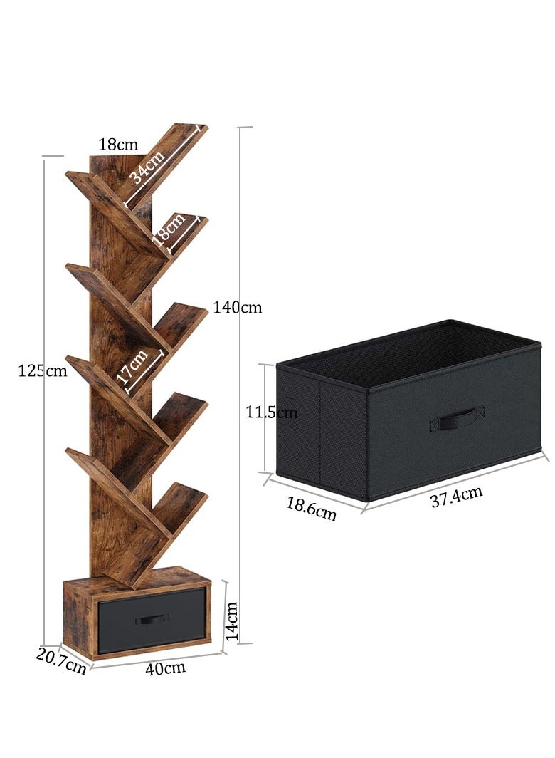 ZUIHAO Tier Tree Bookshelf, Small Bookcase with Storage Cabinet, Modern Tall Narrow Bookshelves Organizer, Floor Standing Book Shelf for Bedroom/Living Room/Home Office/Corner, Rustic Brown - Image 5