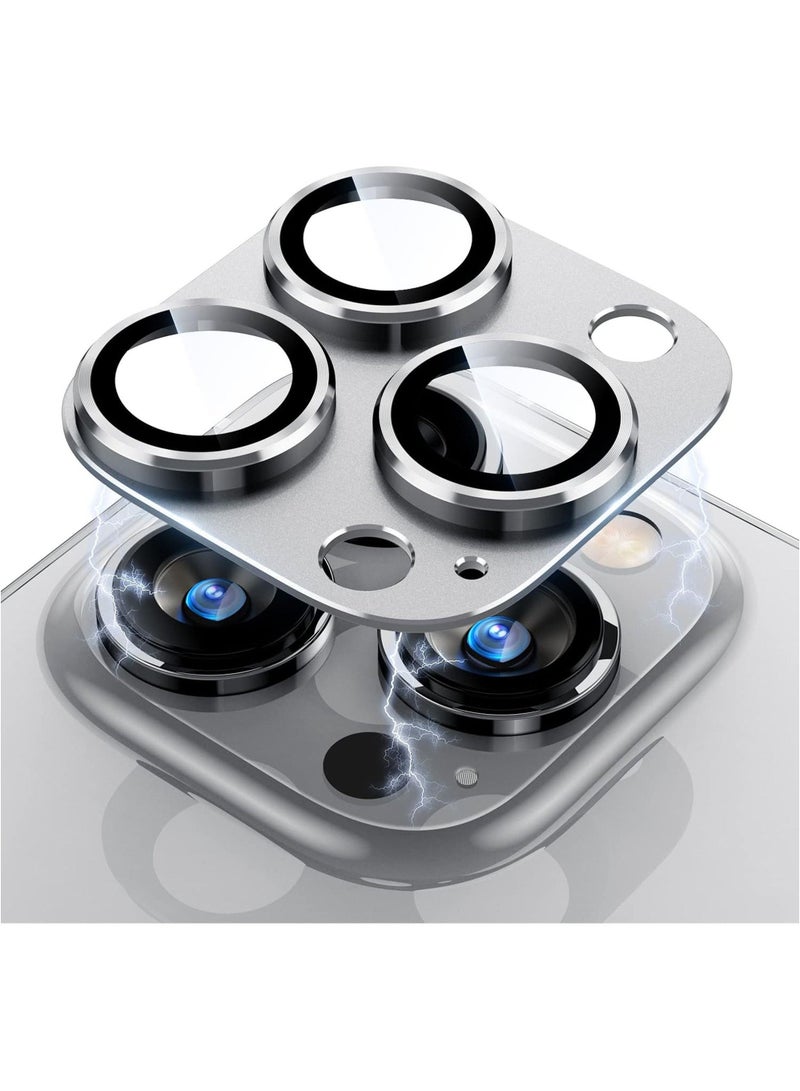 بيوينتي واقي عدسة الكاميرا لهاتف iPhone 16 Pro/iPhone 16 Pro Max 【حماية من السقوط】 【تغطية كاملة】 【معدن ثلاثي الأبعاد】 【مناسب للجراب】 غطاء كاميرا من الزجاج المقوى لهاتف iPhone 16 Pro Max - فضي من التيتانيوم - Image 1