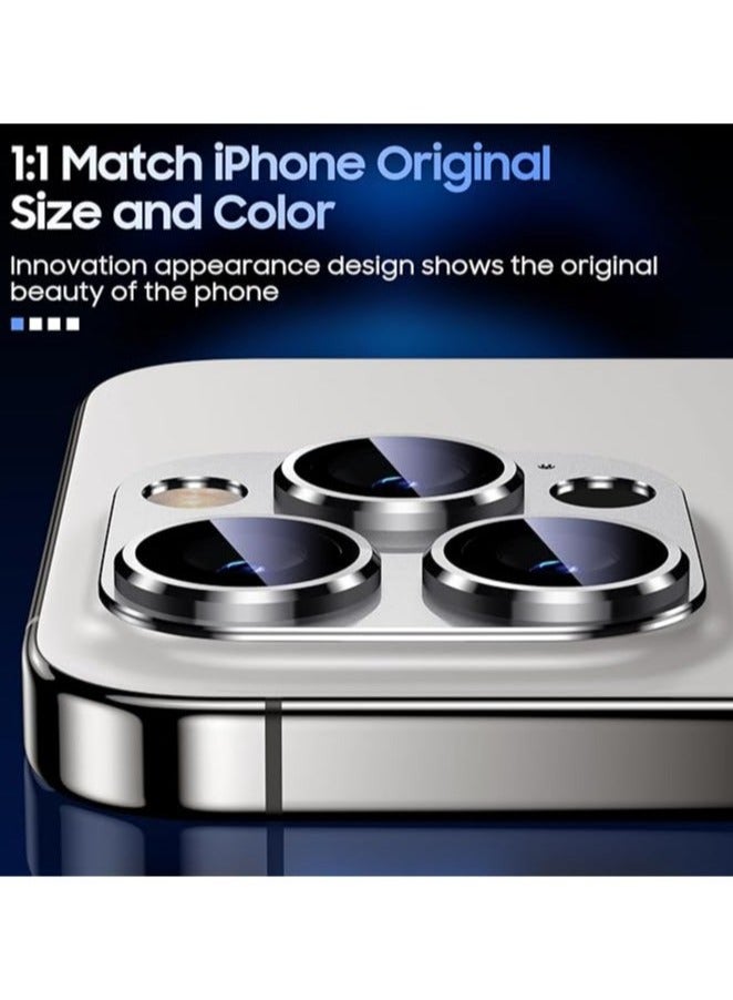 بيوينتي واقي عدسة الكاميرا لهاتف iPhone 16 Pro/iPhone 16 Pro Max 【حماية من السقوط】 【تغطية كاملة】 【معدن ثلاثي الأبعاد】 【مناسب للجراب】 غطاء كاميرا من الزجاج المقوى لهاتف iPhone 16 Pro Max - فضي من التيتانيوم - Image 2