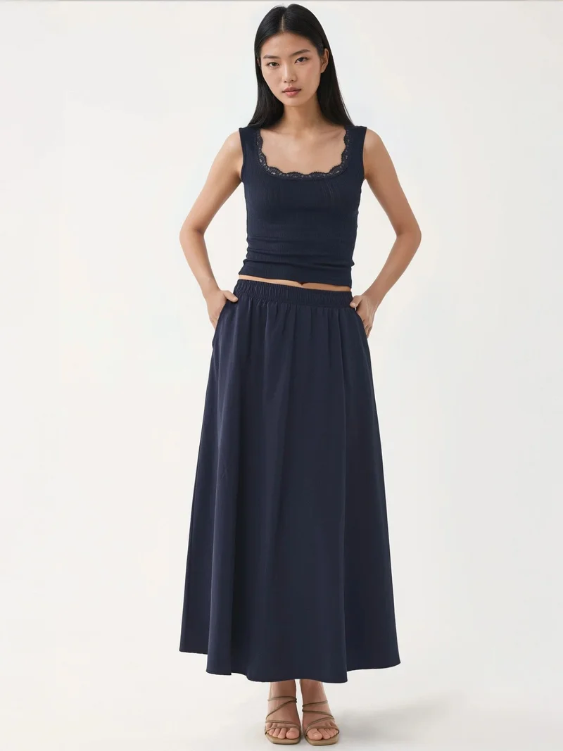 Busem BUSEM Elastic Waist Midi Skirt with Pockets