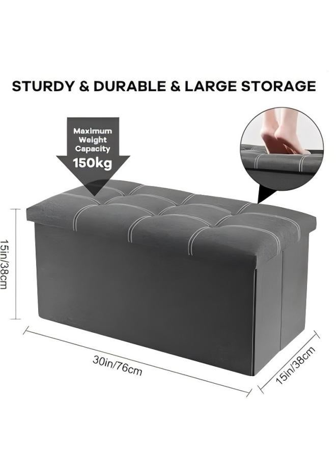 DUNISO Ottoman Storage Box, Folding Storage, Hidden Bench Footrest Couch with Padded Seat for Living Room, Bedroom, Hallway, Entryway (Grey) - Image 2