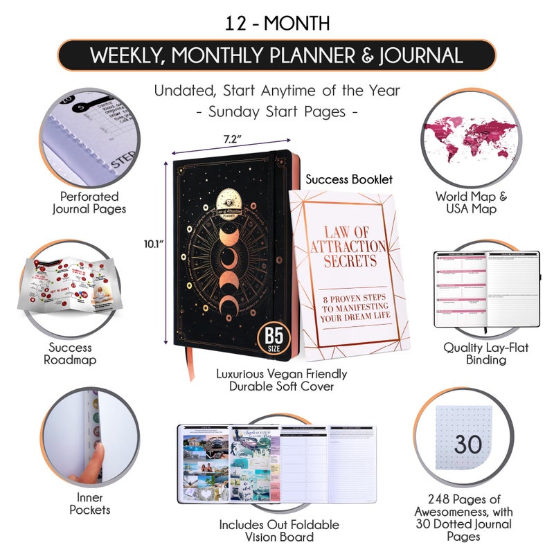 Freedom Mastery Law of Attraction Planner â€“ Undated Hourly, Weekly & Monthly Goal Setting Planner, 12-Month to Increase Productivity | Life & Gratitude Journal, Include Foldable Vision Board, Gift Box & Stickers - Image 2