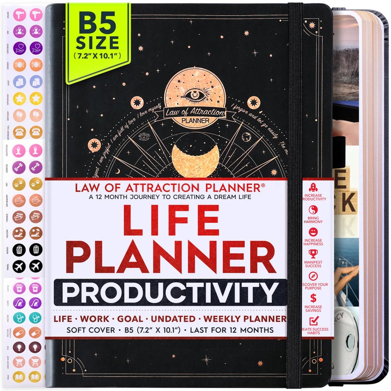 Freedom Mastery Law of Attraction Planner â€“ Undated Hourly, Weekly & Monthly Goal Setting Planner, 12-Month to Increase Productivity | Life & Gratitude Journal, Include Foldable Vision Board, Gift Box & Stickers - Image 1