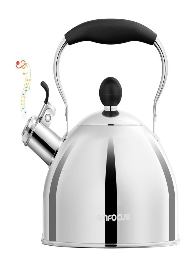 AMFOCUS Tea Kettle, 2 Quart Stainless Steel Whistling Tea Kettle, Stovetop Whistling Teakettle Tea Pots for Stove Top with Ergonomic Folding Handle, Small Teapot, Water boiler for Tea, Coffee (Silver) - Image 1