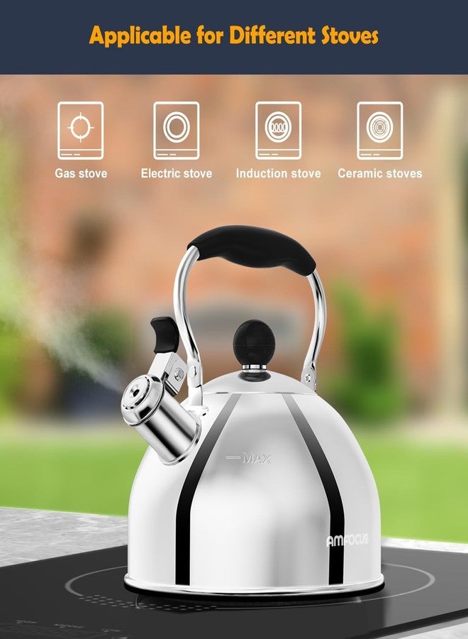 AMFOCUS Tea Kettle, 2 Quart Stainless Steel Whistling Tea Kettle, Stovetop Whistling Teakettle Tea Pots for Stove Top with Ergonomic Folding Handle, Small Teapot, Water boiler for Tea, Coffee (Silver) - Image 4