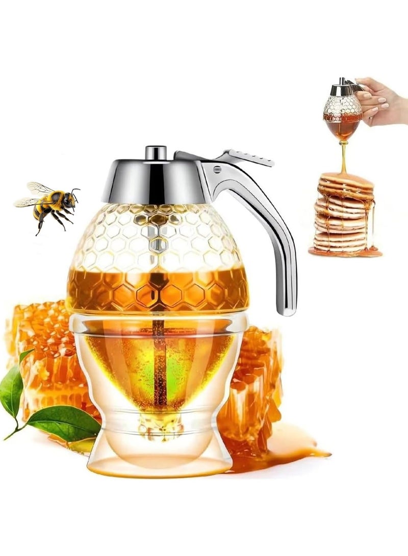 موزع العسل لا قطرة، موزع شراب القيقب، وعاء عسل جميل على شكل مشط العسل - جرة العسل مع الوقوف، ديكور النحل الكبير - Image 1