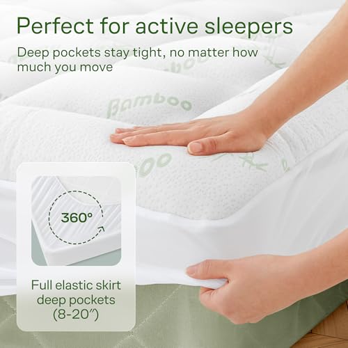 Niagara Sleep Solution Ultra Soft King Size Mattress Topper - Viscose Made from Bamboo Pillow Top Mattress Pad for Back Pain Relief - Naturally Cooling for Hot Sleepers, Green - Image 5
