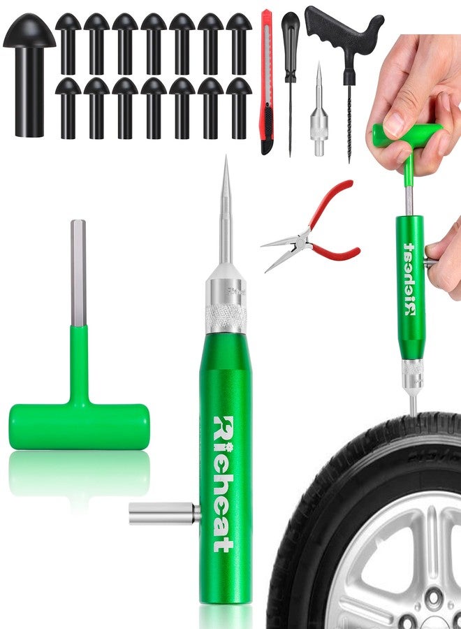 Richcat Tubeless Tire Puncture Repair Kit with Mushroom Plug, Repairs punctures and Flat Tires for Motorcycles, Cars, Trucks, ATVs and Tractors - Image 1