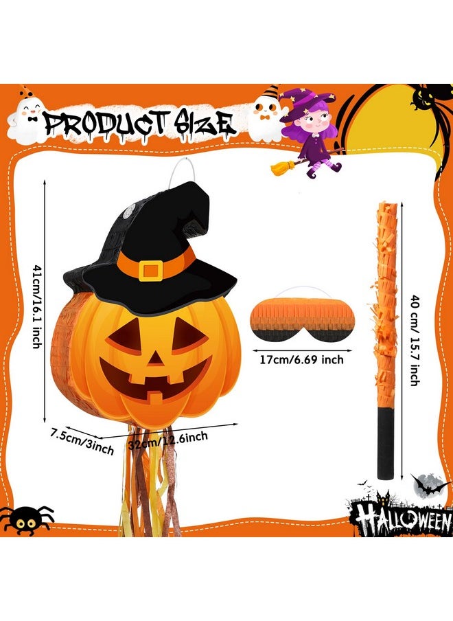 Aoriher - Halloween Pumpkin Piñata Pull String Piñata Halloween Hanging Decoration Piñata With Stick Blindfold Mexican Sugar Filled Piñata For Halloween Party Game Supplies - Image 1
