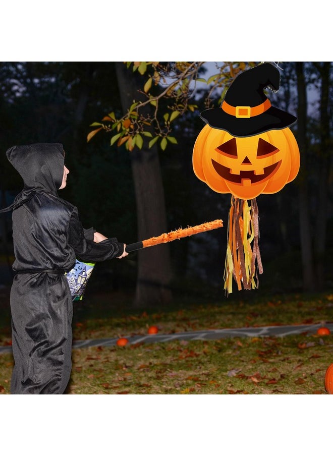 Aoriher - Halloween Pumpkin Piñata Pull String Piñata Halloween Hanging Decoration Piñata With Stick Blindfold Mexican Sugar Filled Piñata For Halloween Party Game Supplies - Image 1