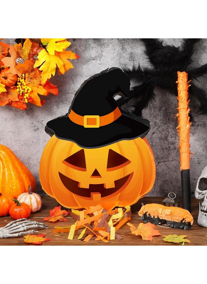 Aoriher - Halloween Pumpkin Piñata Pull String Piñata Halloween Hanging Decoration Piñata With Stick Blindfold Mexican Sugar Filled Piñata For Halloween Party Game Supplies - Image 1
