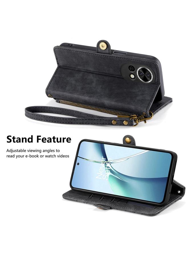 زبون جراب لهاتف Huawei nova 13 بتصميم هندسي وسحاب ومشبك جانبي من الجلد - Image 4