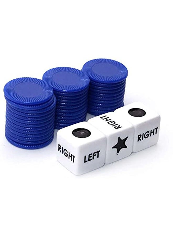 Befantasway Left Right Centre Dice Game Set with 3 Dices + 36 Blue Chips - Image 2