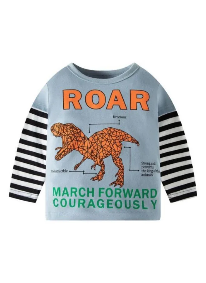 YUNIQEE Blue Printed Long Sleeve Crew Neck T-Shirt
