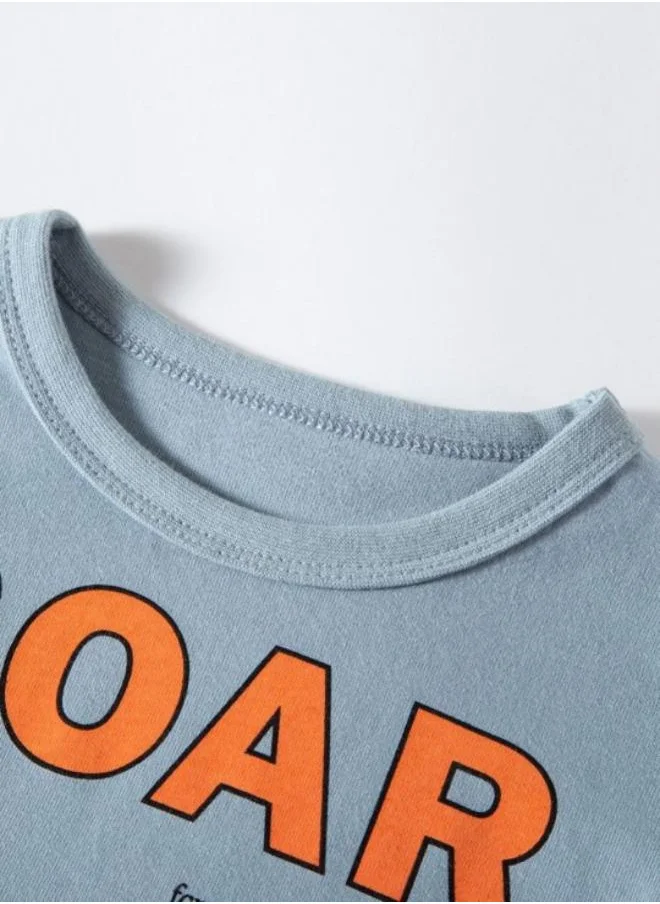 YUNIQEE Blue Printed Long Sleeve Crew Neck T-Shirt