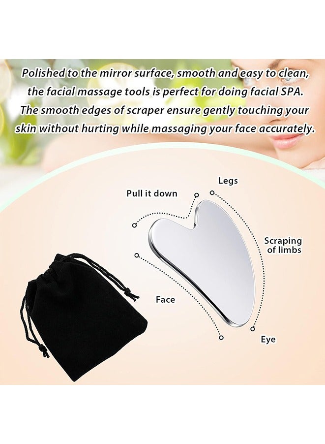 Generic Stainless Steel Scraping Tool Facial Melon Scraping Tool Skin Tightening Tool Massage Beauty Tool Body Eye Neck Massager Travel Bag (Heart-Shaped)  - Image 5