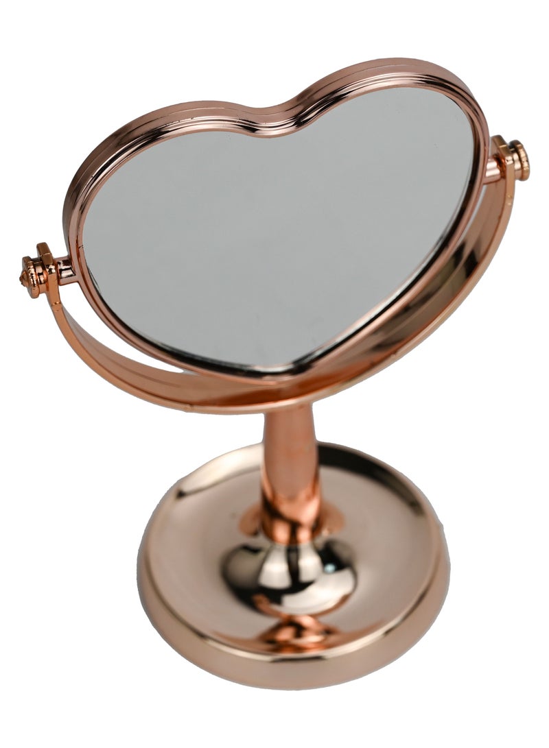 Heart Shape Mirror Double Sided Makeup Mirror Glass, Vanity Mirror for Women,  Portable Mirror, Stand Mirror With Rotation and Removable Base, for Dressing Room , Vanity Room – Rose Gold - Image 1