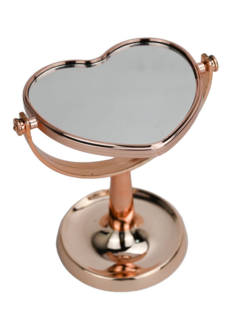 Heart Shape Mirror Double Sided Makeup Mirror Glass, Vanity Mirror for Women,  Portable Mirror, Stand Mirror With Rotation and Removable Base, for Dressing Room , Vanity Room – Rose Gold - Image 4