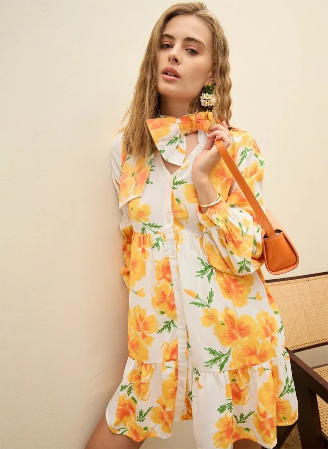 SASSAFRAS Floral Print Georgette Shirt Dress for Women