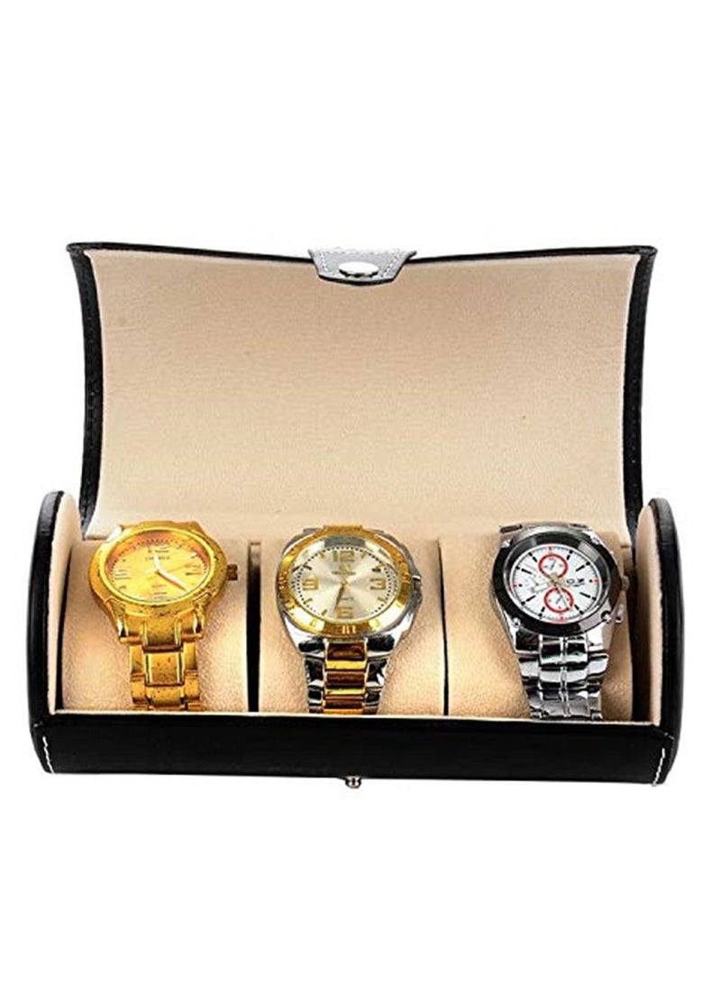 3 PcS High Grade Leather Watch Bracelet Storage Cylinder Box Black Travel - Image 3
