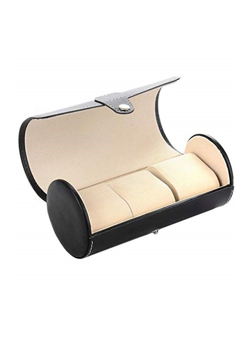 3 PcS High Grade Leather Watch Bracelet Storage Cylinder Box Black Travel - Image 2