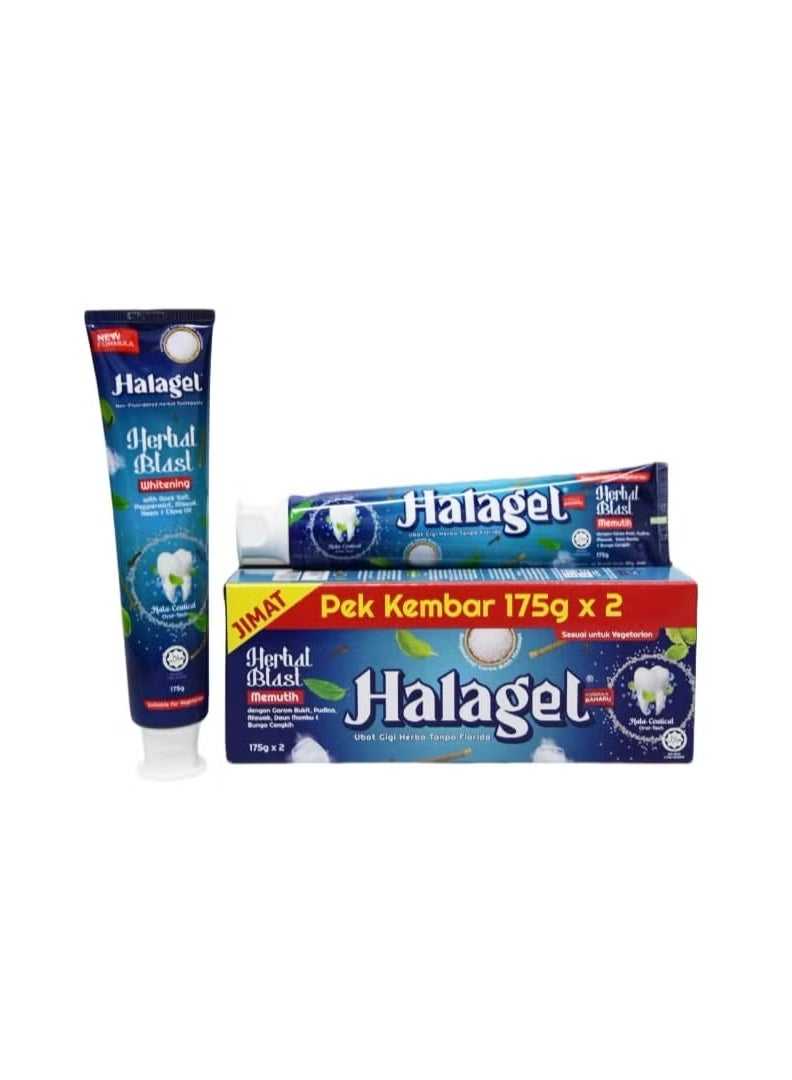 Halagel Toothpaste Herbal Blast Whitening (2 x 175g)  - Non-Fluoridated Toothpaste