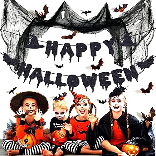 Festiko® Happy Halloween Banner Black Glitter (1 Pc), Spooky Decor, Creepy Decorations, Haunted House Decor - Image 3