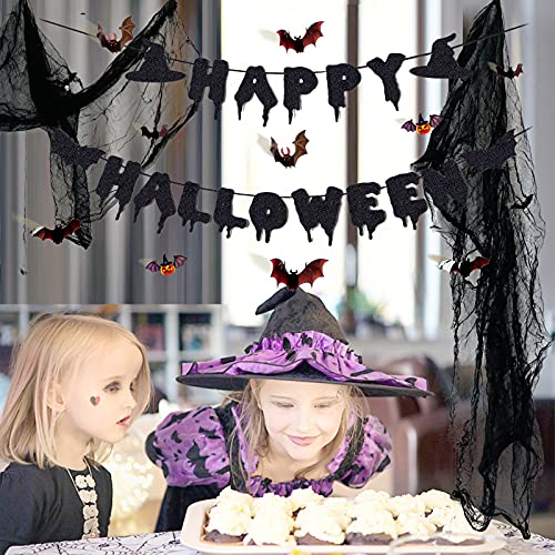 Festiko® Happy Halloween Banner Black Glitter (1 Pc), Spooky Decor, Creepy Decorations, Haunted House Decor - Image 4