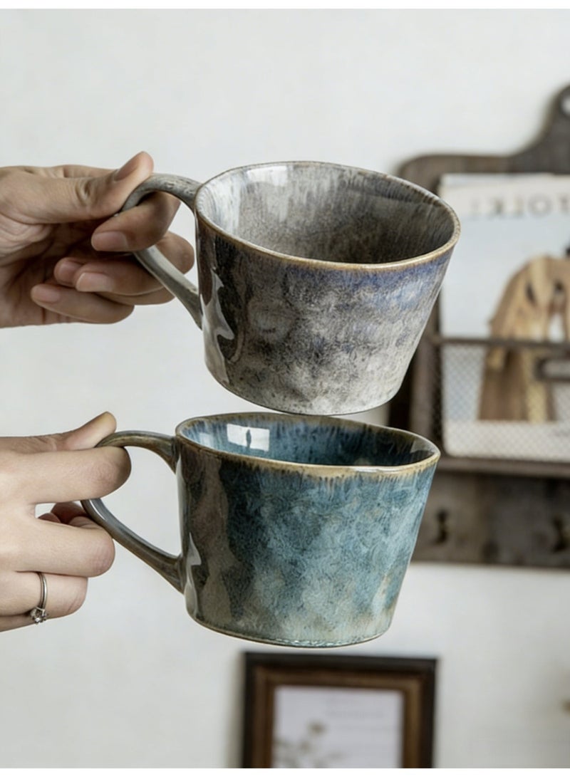 2-Piece Ceramic Coffee Mug Set 350ml | Arabic Tea Cup, Arabic Coffee Cup, Turkish Coffee Cup, Espresso Cup | Streamer Gray & Streamer BlueWith Handle, Ideal for Daily Use, Office & Family Gatherings - Image 1