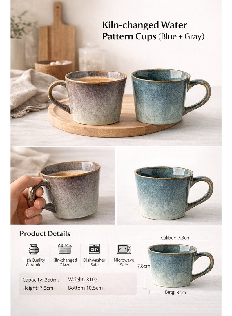 2-Piece Ceramic Coffee Mug Set 350ml | Arabic Tea Cup, Arabic Coffee Cup, Turkish Coffee Cup, Espresso Cup | Streamer Gray & Streamer BlueWith Handle, Ideal for Daily Use, Office & Family Gatherings - Image 4