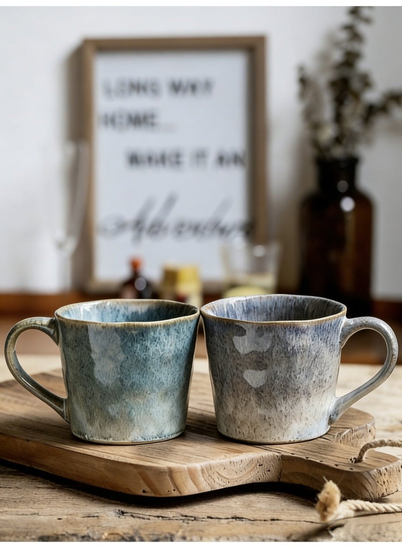 2-Piece Ceramic Coffee Mug Set 350ml | Arabic Tea Cup, Arabic Coffee Cup, Turkish Coffee Cup, Espresso Cup | Streamer Gray & Streamer BlueWith Handle, Ideal for Daily Use, Office & Family Gatherings - Image 2