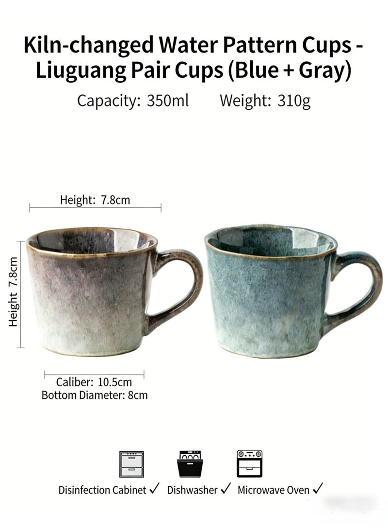 2-Piece Ceramic Coffee Mug Set 350ml | Arabic Tea Cup, Arabic Coffee Cup, Turkish Coffee Cup, Espresso Cup | Streamer Gray & Streamer BlueWith Handle, Ideal for Daily Use, Office & Family Gatherings - Image 3