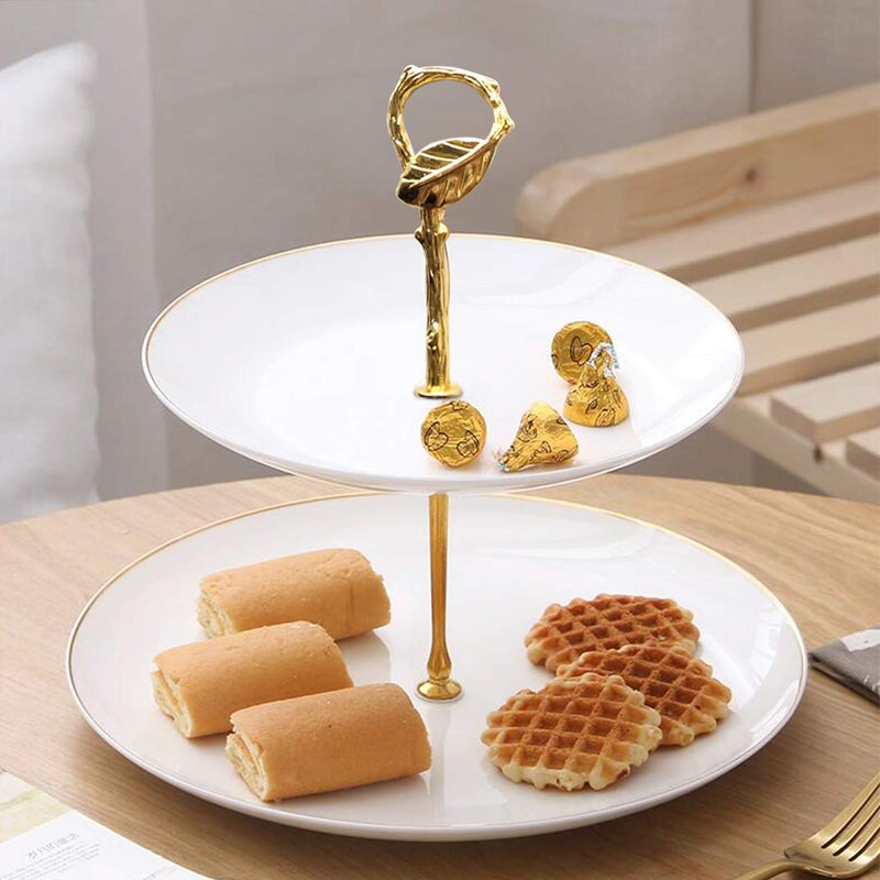 iSuperb 5 Sets 3 Tier Cupcake Stand Hardware Handles, Vintage Tray Stand Center Holder Fitting with Screws and Flat Washers for Party Wedding Display Stand (Leaf Golden) - Image 2