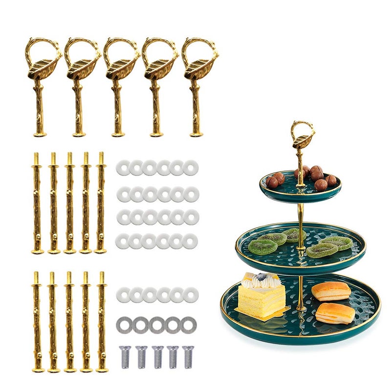 iSuperb 5 Sets 3 Tier Cupcake Stand Hardware Handles, Vintage Tray Stand Center Holder Fitting with Screws and Flat Washers for Party Wedding Display Stand (Leaf Golden) - Image 1