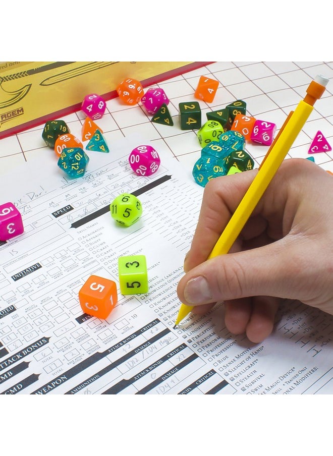 Wiz Dice Wiz Dice Enchanted Clay Set of 7 Polyhedral Dice, Solid Army Brown RPG Dice with Clear Display Box  - Image 3