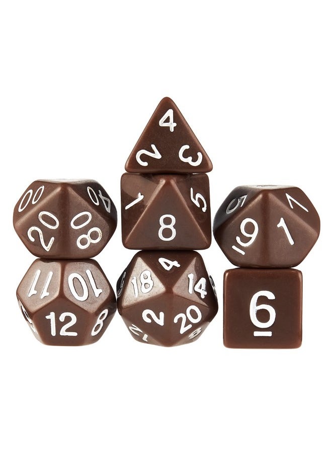 Wiz Dice Wiz Dice Enchanted Clay Set of 7 Polyhedral Dice, Solid Army Brown RPG Dice with Clear Display Box  - Image 1
