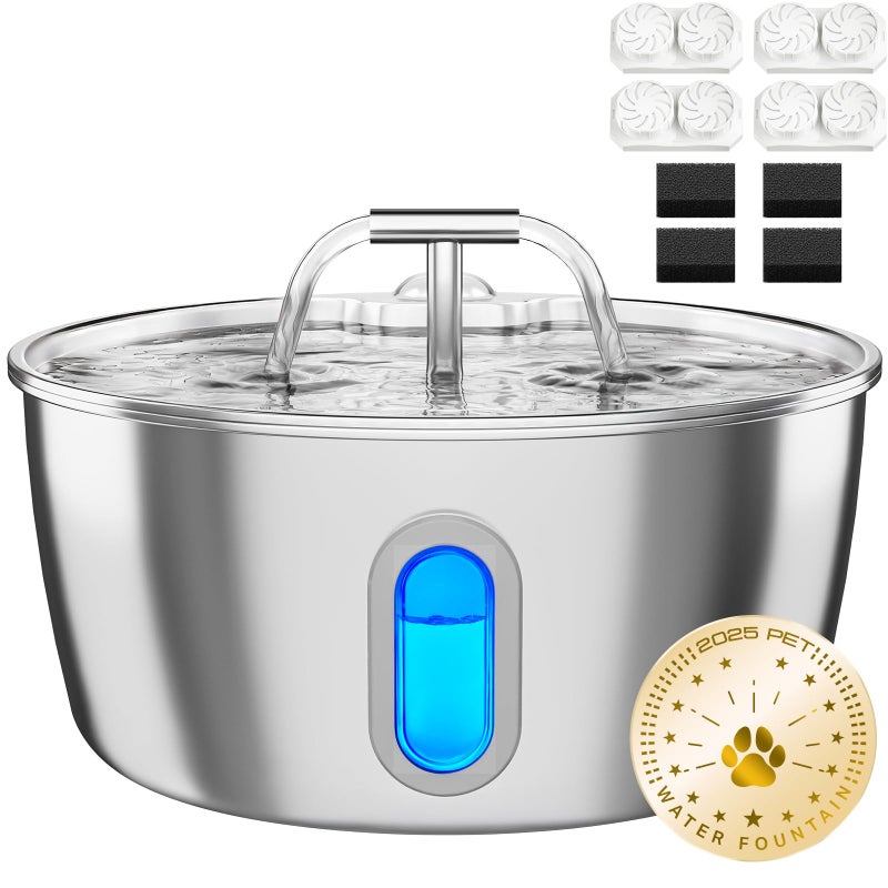 DIANU Cat Water Fountain Stainless Steel - 3.2L/108oz Pet Water Fountain for Cats Indoor - Automatic Pet Watering Dispenser (4 Filter) - Image 1