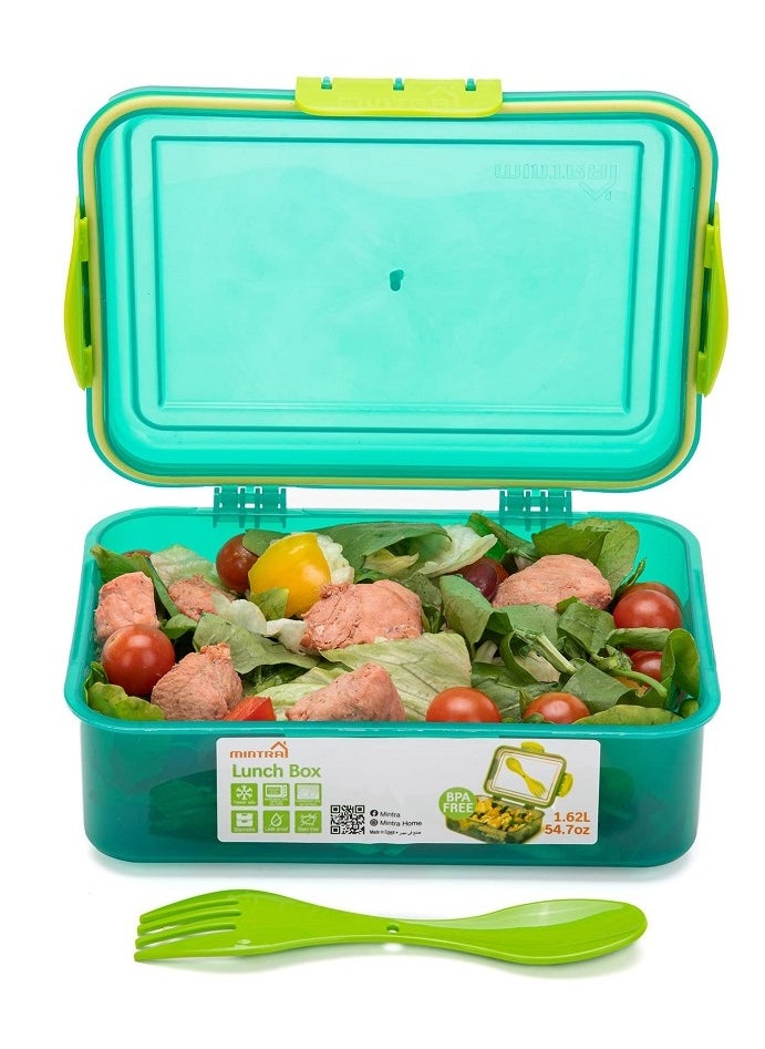 Mintra - Mintra Plastic Lunch Box With Fork and Spoon 1.62 L - Green - Image 1