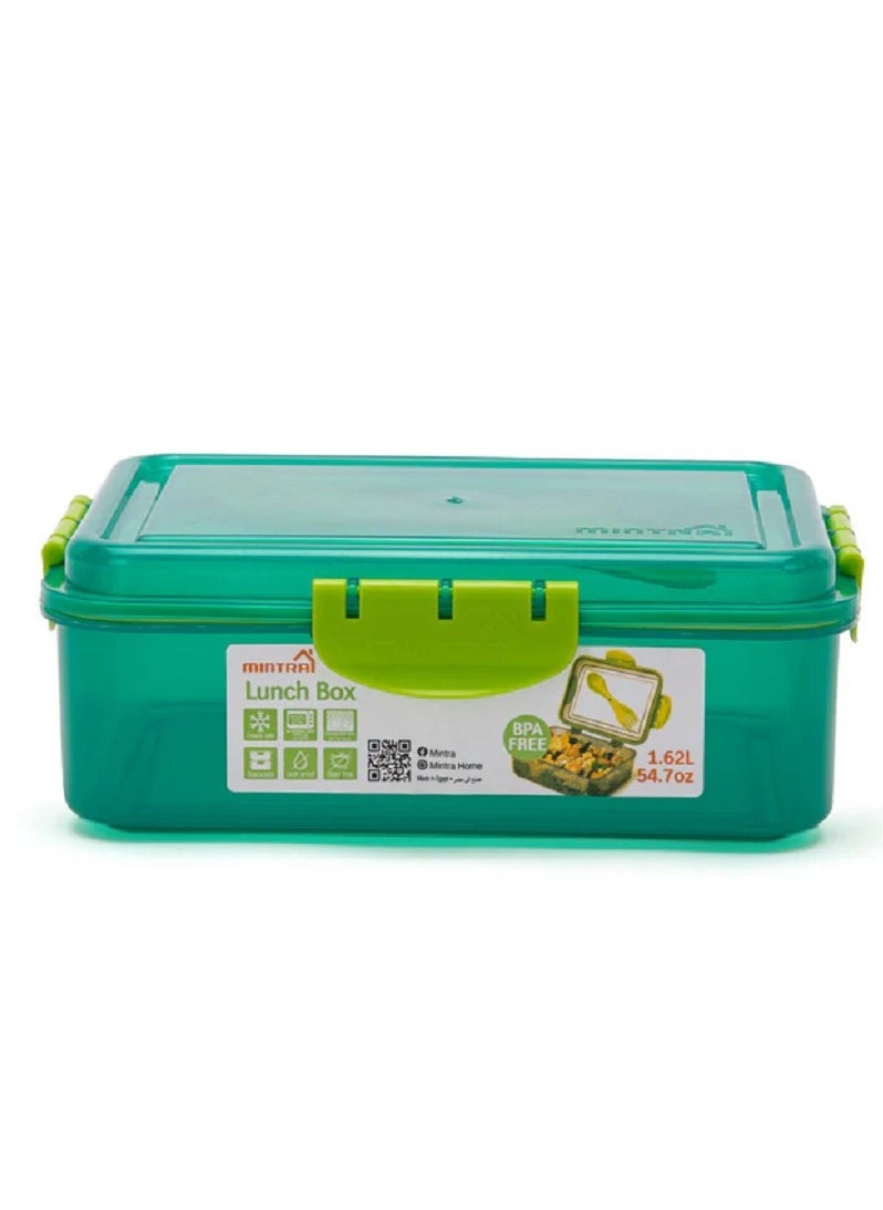 Mintra - Mintra Plastic Lunch Box With Fork and Spoon 1.62 L - Green - Image 1