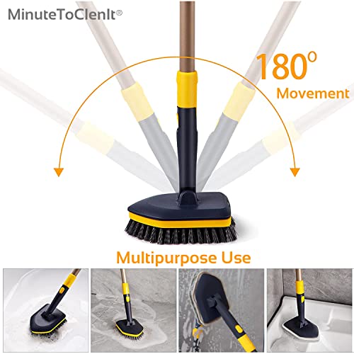 MinuteToCleanIt Floor Bathroom Cleaning Brush with Long Handle, Hard Brush, Microfiber Pad & Scrub Combo for Tiles, Kitchen, Toilet, Window Glass - 58.2 Inch Extendable Pole, Detachable Head, Yellow - Image 2