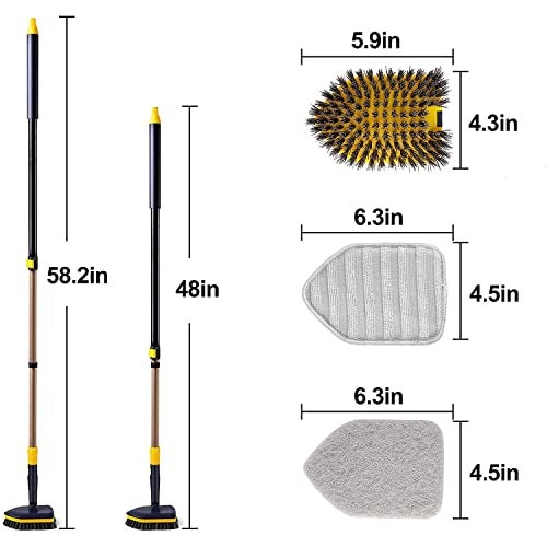 MinuteToCleanIt Floor Bathroom Cleaning Brush with Long Handle, Hard Brush, Microfiber Pad & Scrub Combo for Tiles, Kitchen, Toilet, Window Glass - 58.2 Inch Extendable Pole, Detachable Head, Yellow - Image 4