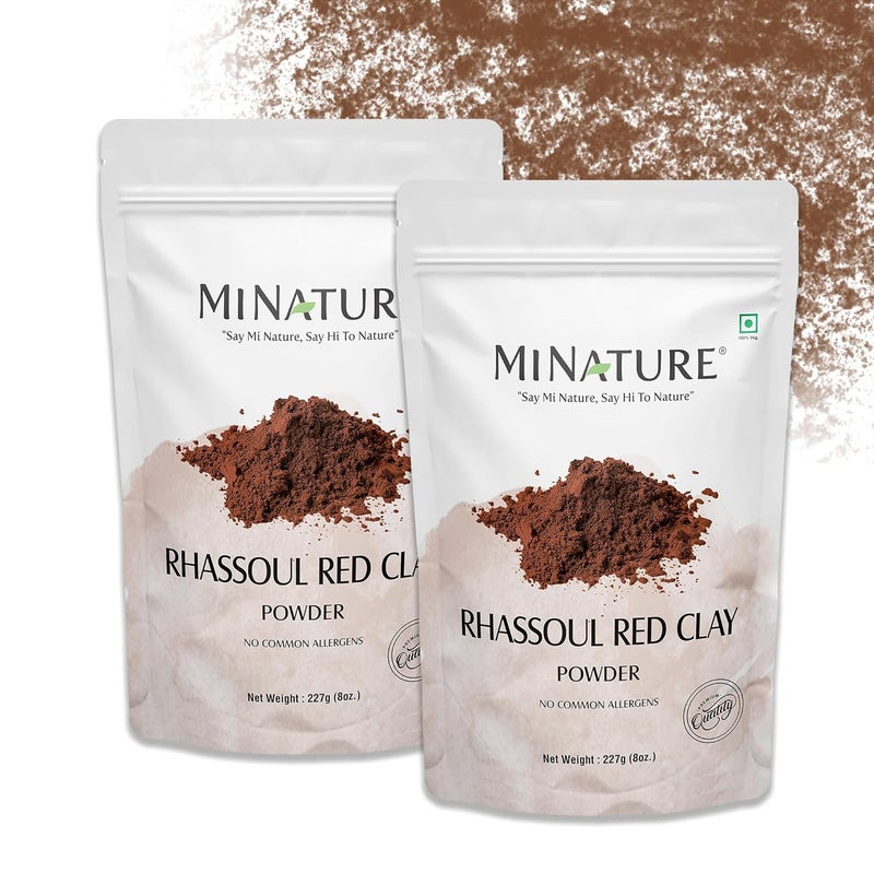 minature mi nature Rhassoul Red Clay Powder For Face Deep Cleansing Even Skin Tone Acne And Hair Care All Skin Type Unisex Use 100 Pure Herbal Hair Skin Care Mask 227G 8 Oz Pack Of 2 - Image 1
