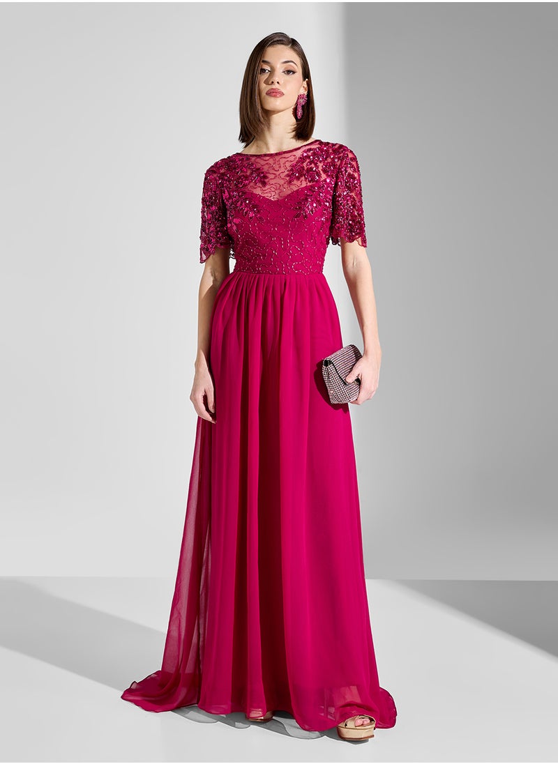 Virgos Lounge - Crew Neck Pleated Dress - Image 1