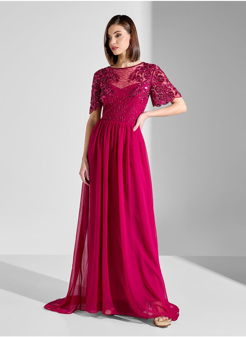 Virgos Lounge - Crew Neck Pleated Dress - Image 1