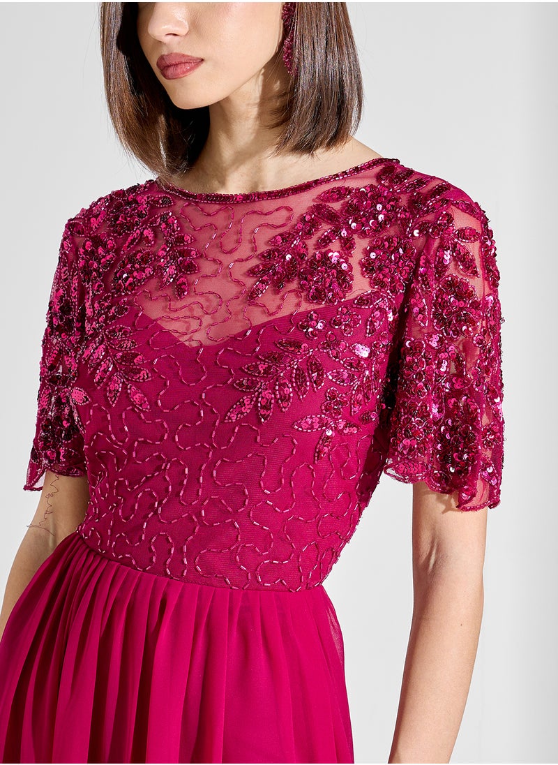 Virgos Lounge - Crew Neck Pleated Dress - Image 1